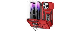 For Apple iPhone 14 PRO MAX 6.7" Well Protective Magentic Ring Stand Camera Protective Cover Case - Red