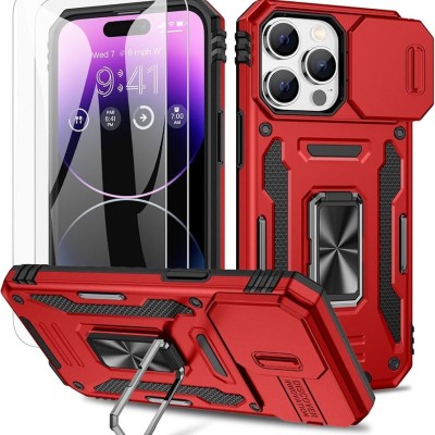 For Apple iPhone 14 PRO MAX 6.7" Well Protective Magentic Ring Stand Camera Protective Cover Case - Red