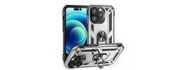 For Apple iPhone 14 PRO 6.1" Multi-Functional Card Magnetic Ring Stand Hybrid Camera Case Cover - Silver