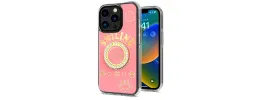 For Apple iPhone 14 PRO 6.1" Smiling Glitter Ornament Bling With Ring Stand Hybrid Case Cover - Pink