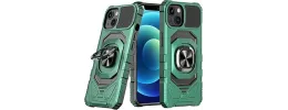 For Apple iPhone 14 PRO 6.1" Robotic Hybrid with Magnetic Ring Stand Case Cover - Midnight Green