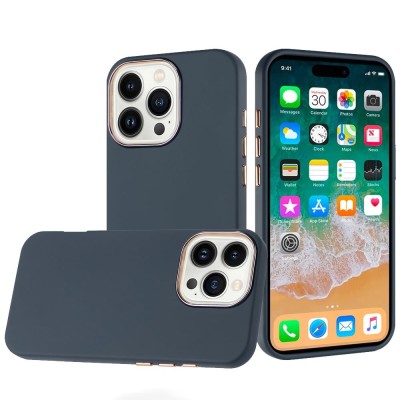 For Apple iPhone 14 Plus 6.7" Classy Slick Chromed Around Hybrid Case Cover - Dark Blue