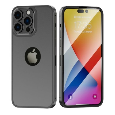 For Apple iPhone 14 Plus 6.7" Tempered 2in1 3D Full Protection Hybrid Zinc Alloy Ultra Thin with Logo Hole Case Cover - Purple