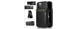 For Apple iPhone 14 PRO 6.1" Retro Wallet Card Holder Case Cover - Black