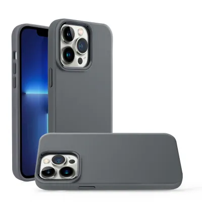 For Apple iPhone 14 PRO 6.1" Premium LIQUID Silicone with Metal Buttons and Camera Edges Case Cover - Grey