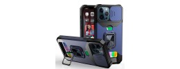 For Apple iPhone 8 Plus/7 Plus Multi-Functional Card Magnetic Ring Stand Hybrid Camera Case Cover - Blue