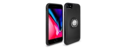 For Apple iPhone 8 Plus/7 Plus Card Holder with Magnetic Ring Stand Hybrid Case Cover - Black