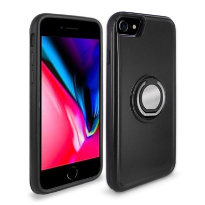 For Apple iPhone 8 Plus/7 Plus Card Holder with Magnetic Ring Stand Hybrid Case Cover - Black