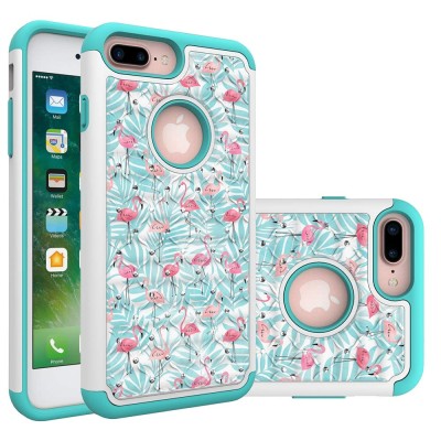 For Apple iPhone 8 Plus/7 Plus Exotic ShockProof Design Hybrid Case Cover - Exotic Flamingo