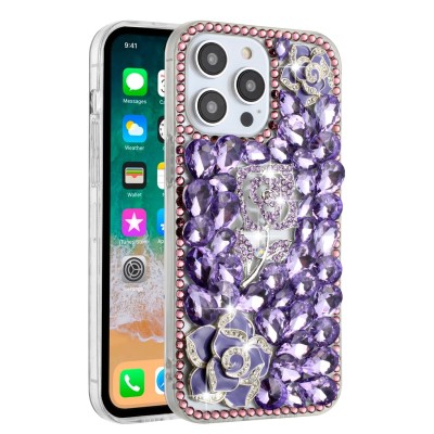 For Apple iPhone 8 Plus/7 Plus Floral Full Diamond Bling Case Cover - Purple