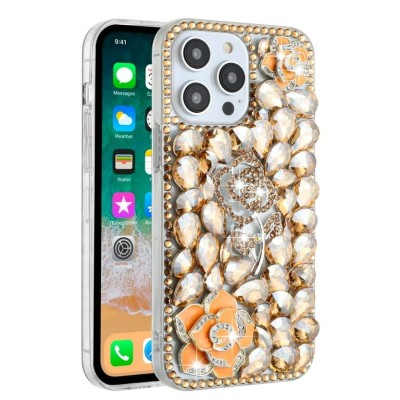 For Apple iPhone 8 Plus/7 Plus Full Diamond with Ornaments Case Cover - Gold Exquisite Garden
