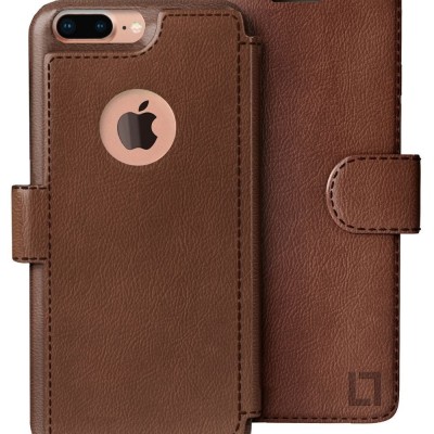 For Apple iPhone 8 Plus/7 Plus Hard PU Leather Croc Design Hybrid Case Cover - Tan