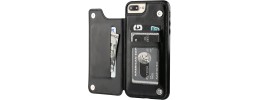For Apple iPhone 8 Plus/7 Plus Luxury Side Magnetic Button Card ID Holder PU Leather Case Cover - Black