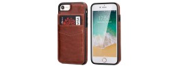 For Apple iPhone 8 Plus/7 Plus Luxury Side Magnetic Button Card ID Holder PU Leather Case Cover - Brown