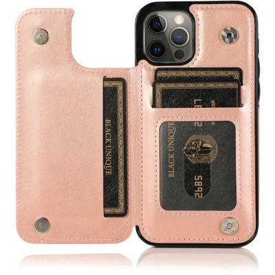 For Apple iPhone 8 Plus/7 Plus Luxury Side Magnetic Button Card ID Holder PU Leather Case Cover - Rose Gold Mandala Flower