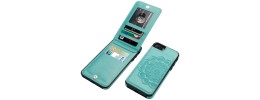 For Apple iPhone 8 Plus/7 Plus Luxury Side Magnetic Button Card ID Holder PU Leather Case Cover - Teal Mandala Flower