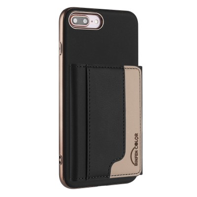 For Apple iPhone 8 Plus/7 Plus Luxury Vertical Magnetic Button Card ID Holder PU Leather Case Cover - Black