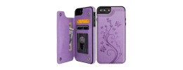 For Apple iPhone 8 Plus/7 Plus Luxury Wallet Card ID Zipper Money Holder Case Cover - Lavender