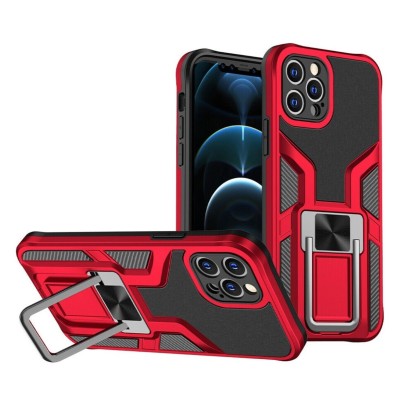 For Apple iPhone 8 Plus/7 Plus Premium 3.0mm Thick Magnetic Ring Kickstand Multiview Cover - Red