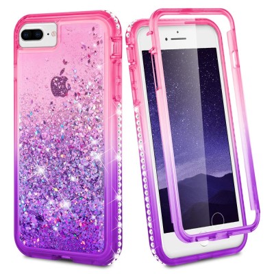 For Apple iPhone 8 Plus/7 Plus Radiant Two Tone Transparent Thick Hybrid Case Cover - Blue/Hot Pink