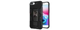 For Apple iPhone 8 Plus/7 Plus Ring Magnetic Kickstand Hybrid Case Cover - Black