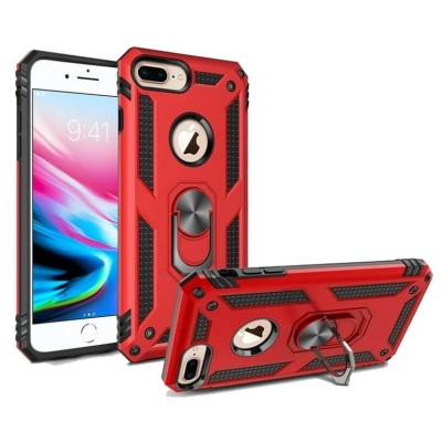 For Apple iPhone 8 Plus/7 Plus Ring Magnetic Kickstand Hybrid Case Cover - Red