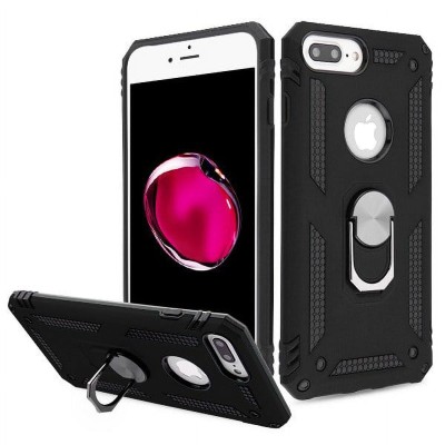 For Apple iPhone 8 Plus/7 Plus Robust Magnetic Kickstand Hybrid Case Cover - Black