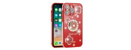 For Apple iPhone 8 Plus/7 Plus SPLENDID Diamond Glitter Ornaments Engraving Case Cover - Good Luck Floral Red