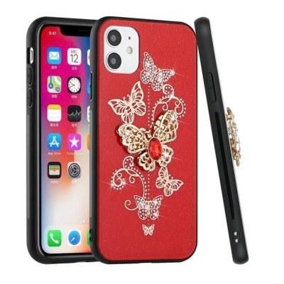 For Apple iPhone 8 Plus/7 Plus SPLENDID Glitter Butterfly Design TPU Case Cover - Red