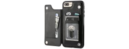 For Apple iPhone 8 Plus/7 Plus Wallet Premium PU Vegan Leather ID Card Money Holder with Magnetic Closure - Black