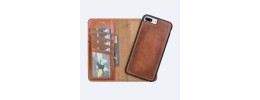 For Apple iPhone 8 Plus/7 Plus Wallet Premium PU Vegan Leather ID Card Money Holder with Magnetic Closure - Brown