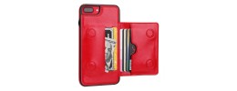 For Apple iPhone 8 Plus/7 Plus Wallet Premium PU Vegan Leather ID Multiple Card Holder Money with Strap - Red