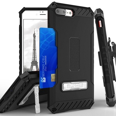 For Apple iPhone 8 Plus/7 Plus Weave Premium 3in1 Combo Holster Kickstand Case Cover - Black