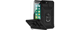 For Apple iPhone 8 Plus/7 Plus Well Protective Magentic Ring Stand Camera Protective Cover Case - Black