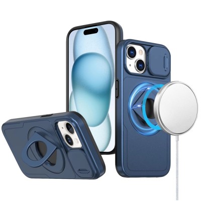 For Apple iPhone 8 Plus/7 Plus Well Protective Magentic Ring Stand Camera Protective Cover Case - Blue