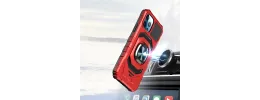 For Apple iPhone 8 Plus/7 Plus Robotic Hybrid with Magnetic Ring Stand Case Cover - Red