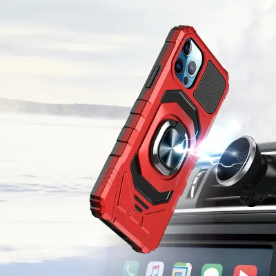 For Apple iPhone 8 Plus/7 Plus Robotic Hybrid with Magnetic Ring Stand Case Cover - Red