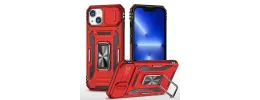For Apple iPhone 8 Plus/7 Plus Utter Tough Metal Ring Movable Camera Window Hybrid Case Cover - Red