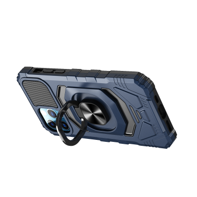 For Apple iPhone 8 Plus/7 Plus Robotic Hybrid with Magnetic Ring Stand Case Cover - Dark Blue