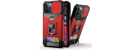 For Apple iPhone XR Multi-Functional Card Magnetic Ring Stand Hybrid Camera Case Cover - Red