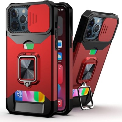 For Apple iPhone XR Multi-Functional Card Magnetic Ring Stand Hybrid Camera Case Cover - Red