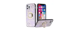 For Apple iPhone XR SPLENDID Diamond Glitter Ornaments Engraving Case Cover - Good Luck Floral Purple