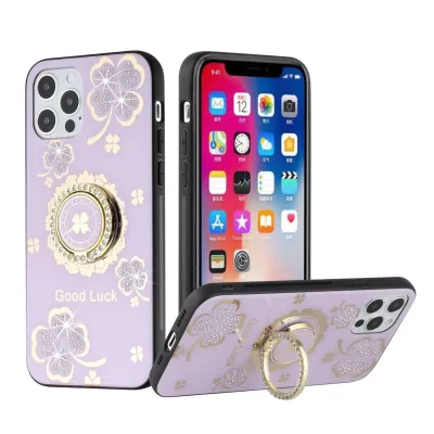 For Apple iPhone XR SPLENDID Diamond Glitter Ornaments Engraving Case Cover - Good Luck Floral Purple