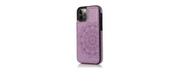 For Apple iPhone XR Luxury Side Magnetic Button Card ID Holder PU Leather Case Cover - Light Purple Mandala Flower