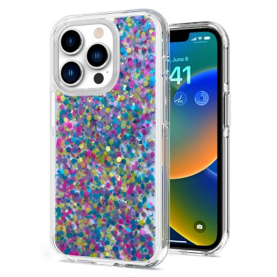 For Apple iPhone 14 PRO 6.1" Bling Glitter Chips Epoxy Hybrid Case Cover - B