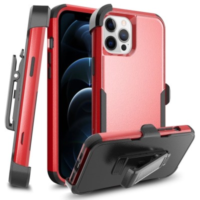For Apple iPhone 14 PRO 6.1" CARD Holster with Kickstand Clip Hybrid Case Cover - Red