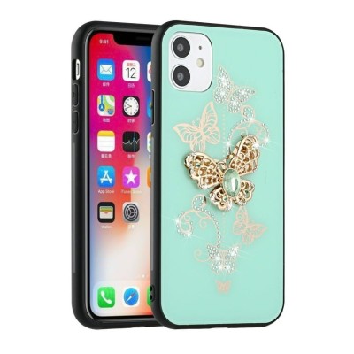 For Apple iPhone 14 PRO MAX 6.7" Full Diamond with Ornaments Hard TPU Case Cover - Green Love Bird