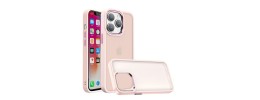 For Apple iPhone 14 PRO MAX 6.7" Polished Oil Thick Acrylic Metal Button Hybrid Case Cover - Light Pink
