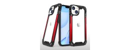 For Apple iPhone 14 PRO 6.1" Metal Frame Transparent Hybrid Case Cover - Red