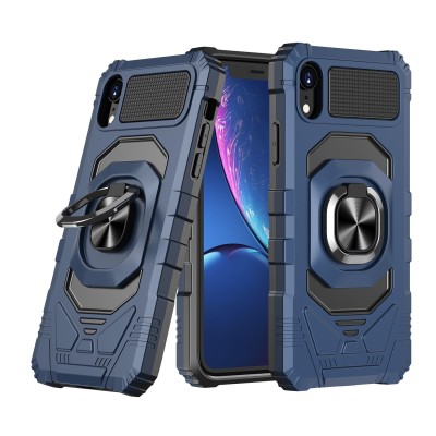 For Apple iPhone XR ALLOY Magnetic RingStand Tough Hybrid Case Cover - Dark Blue